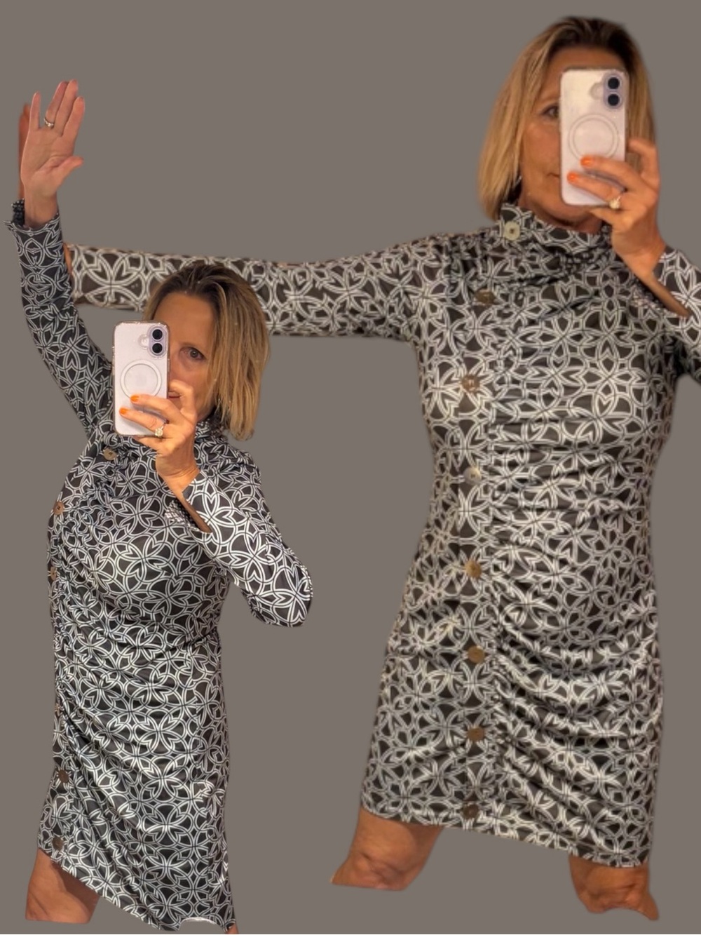 Gretchen Scott Designs Navy & White Geometric Turtleneck Dress